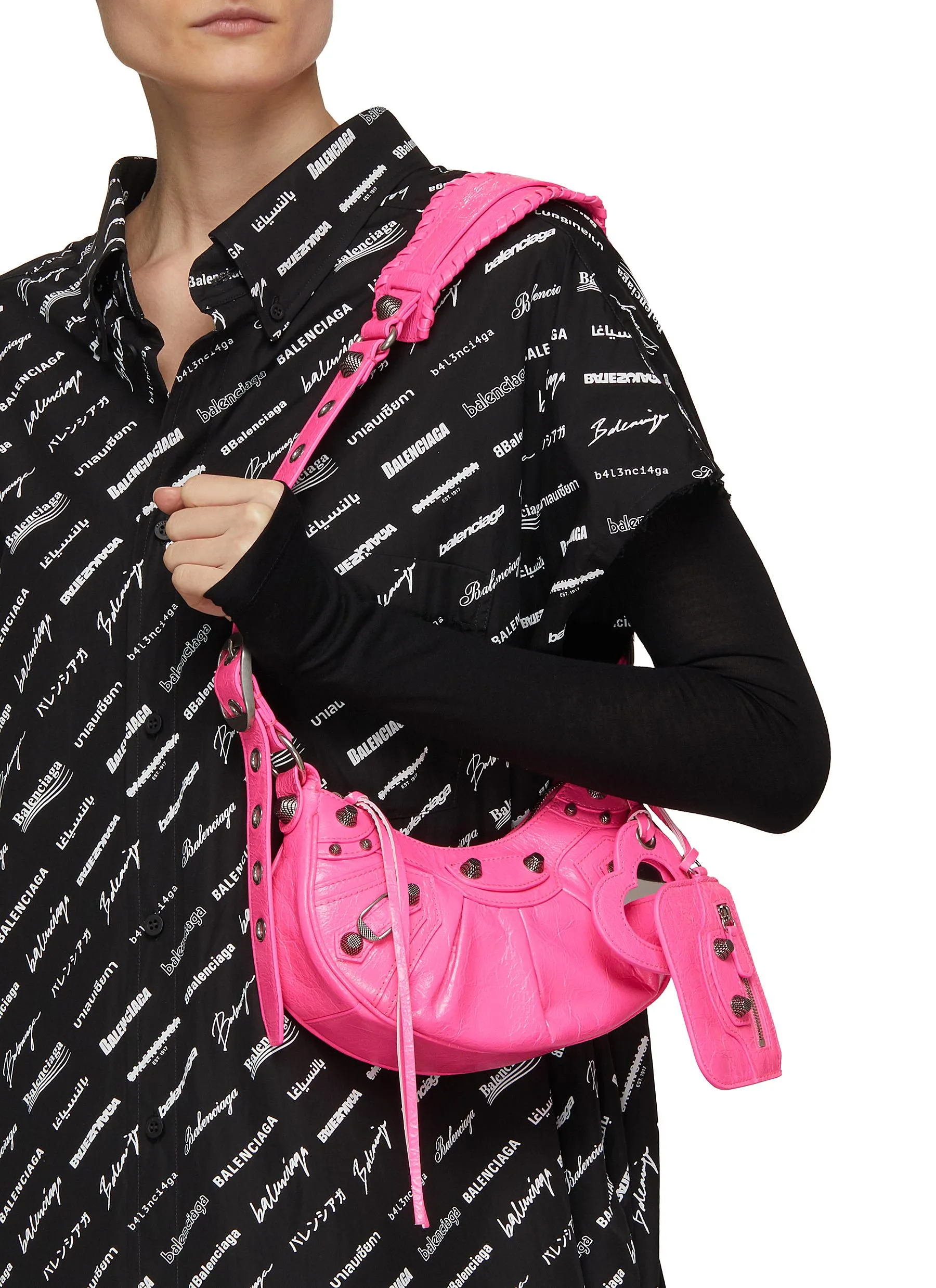 -----------BALENCIAGA  ---- ------------PINK ----Le Cagole XS Arena Lamb Leather Shoulder Bag --