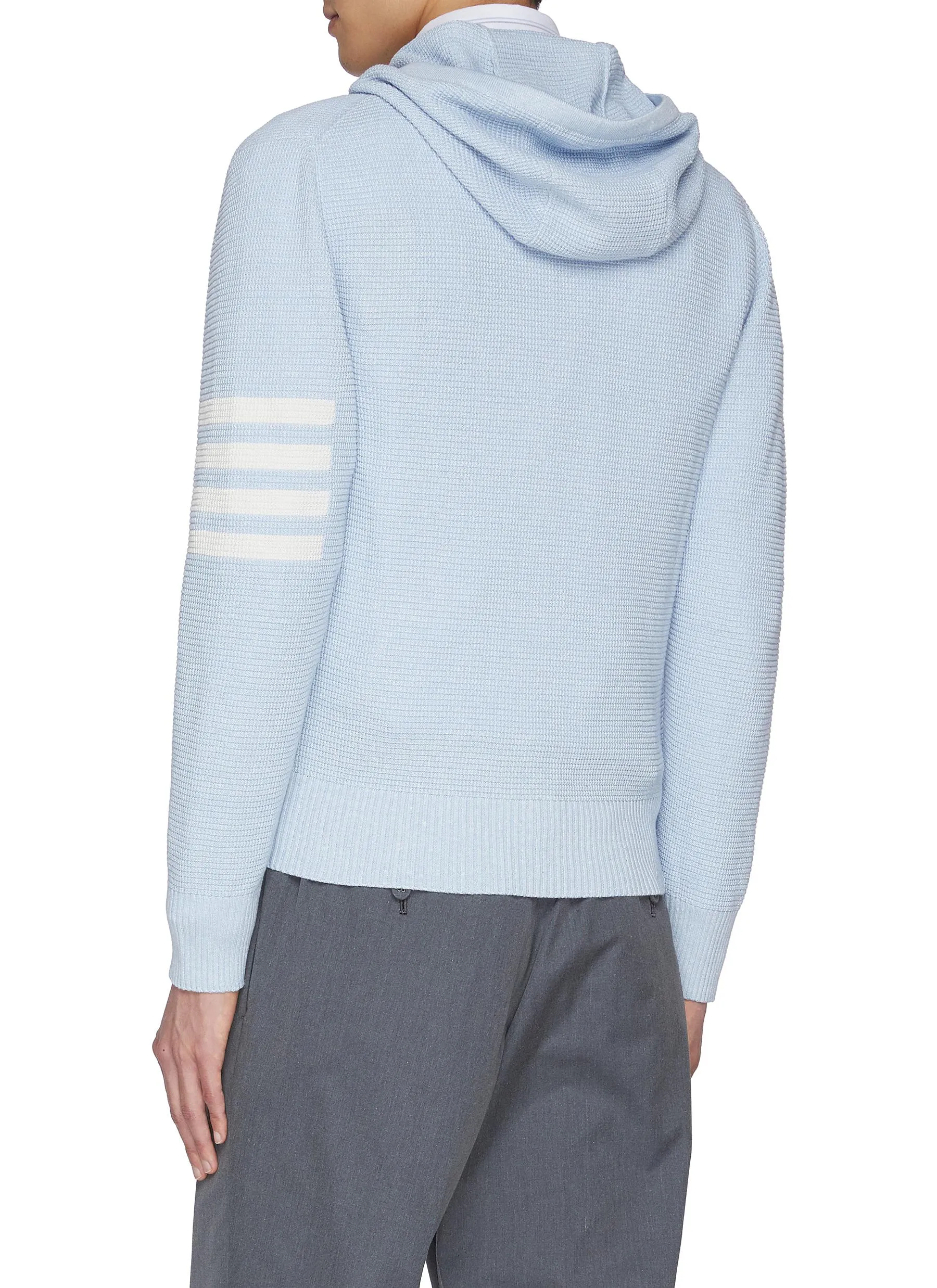 -----------THOM BROWNE   ---- ------------LIGHT BLUE ----Textured Four Bar Stripe Zip Up Hoodie --