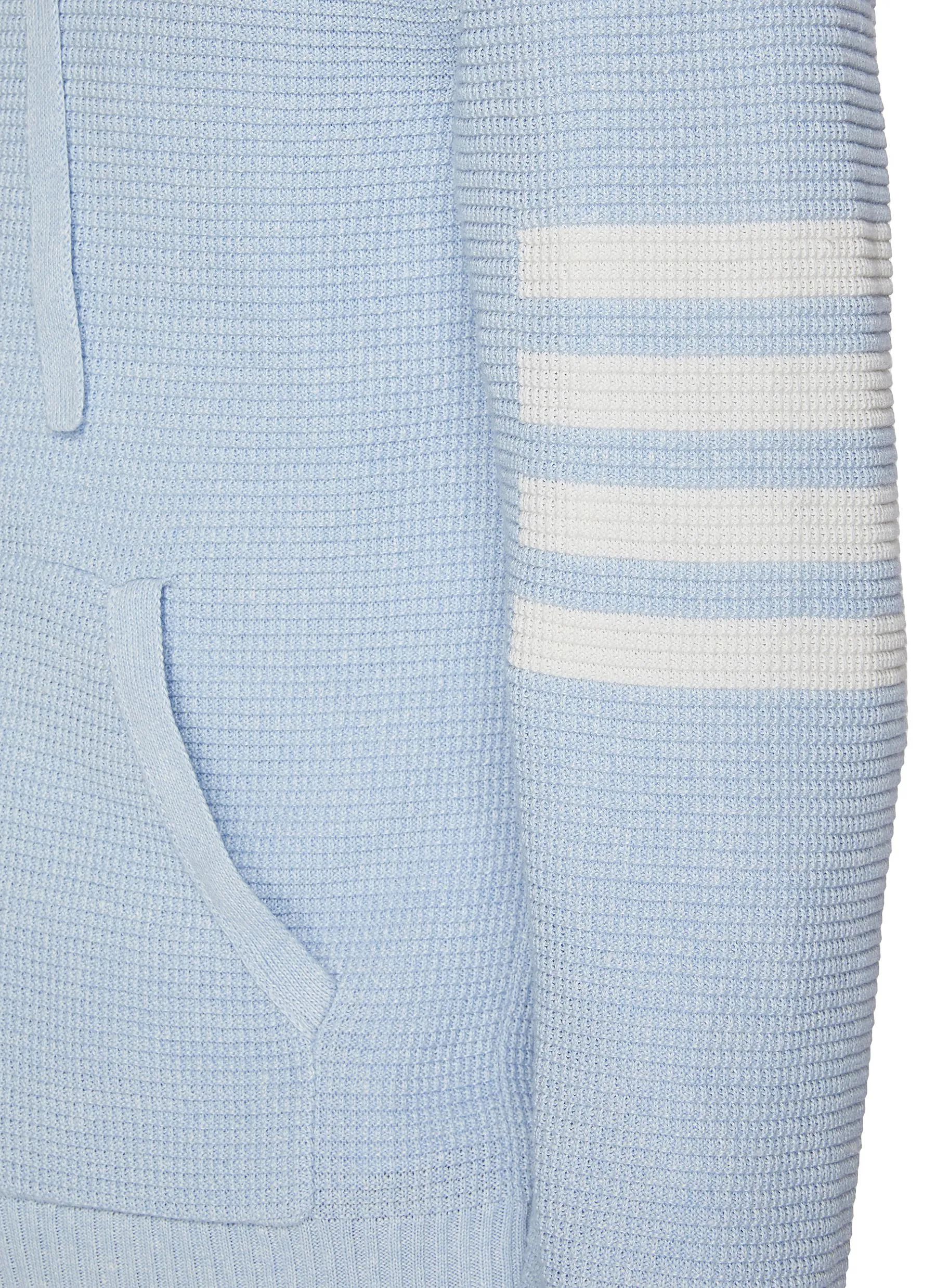 -----------THOM BROWNE   ---- ------------LIGHT BLUE ----Textured Four Bar Stripe Zip Up Hoodie --