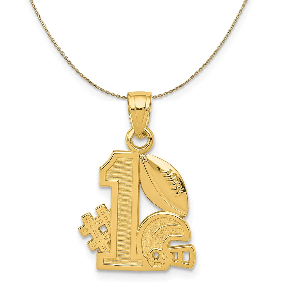 14k Yellow Gold #1 Football Pendant & Helmet Necklace