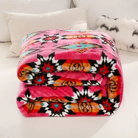 1pc Southwestern Star Flannel Printed Bed Blanket, 400GSM Blanket For Sofa Couch Bed Car Home Camping Traveling