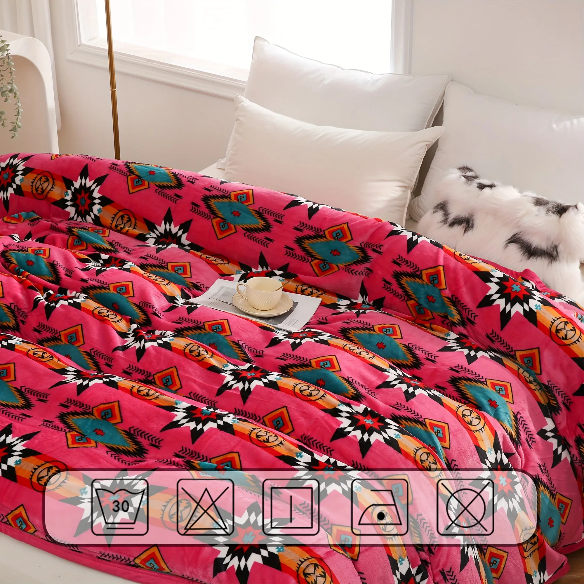 1pc Southwestern Star Flannel Printed Bed Blanket, 400GSM Blanket For Sofa Couch Bed Car Home Camping Traveling