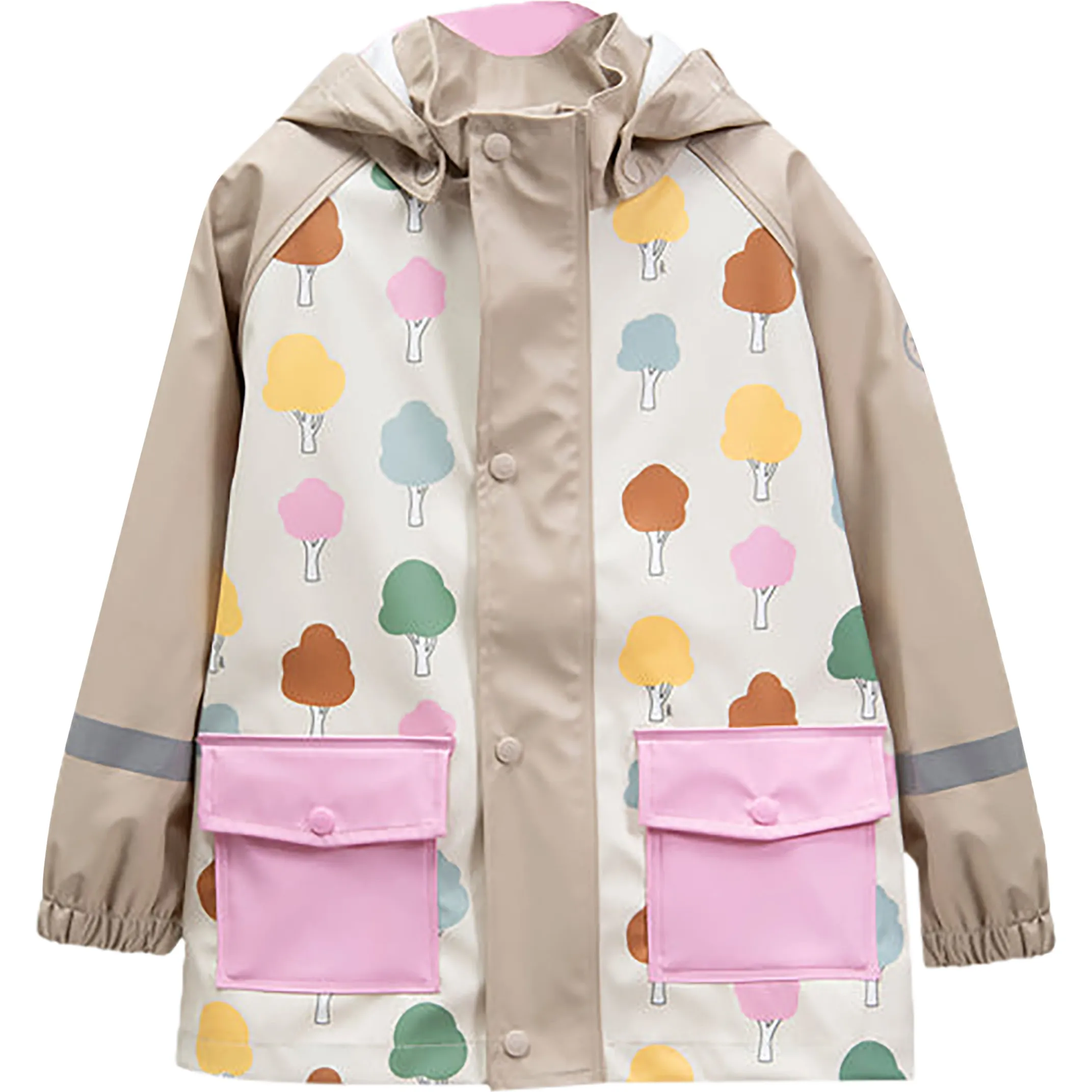 7AM Enfant Tree Print Rain Hooded Jacket, Beige