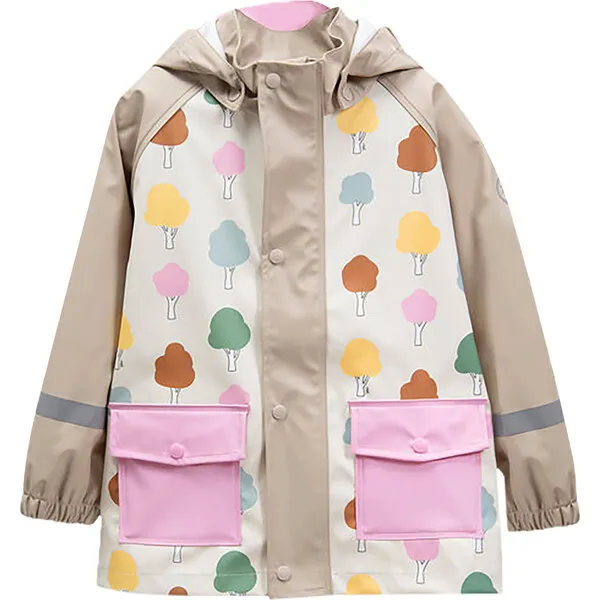 7AM Enfant Tree Print Rain Hooded Jacket, Beige