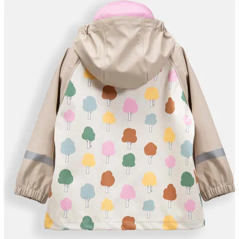 7AM Enfant Tree Print Rain Hooded Jacket, Beige