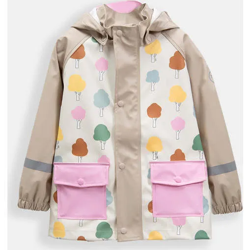 7AM Enfant Tree Print Rain Hooded Jacket, Beige