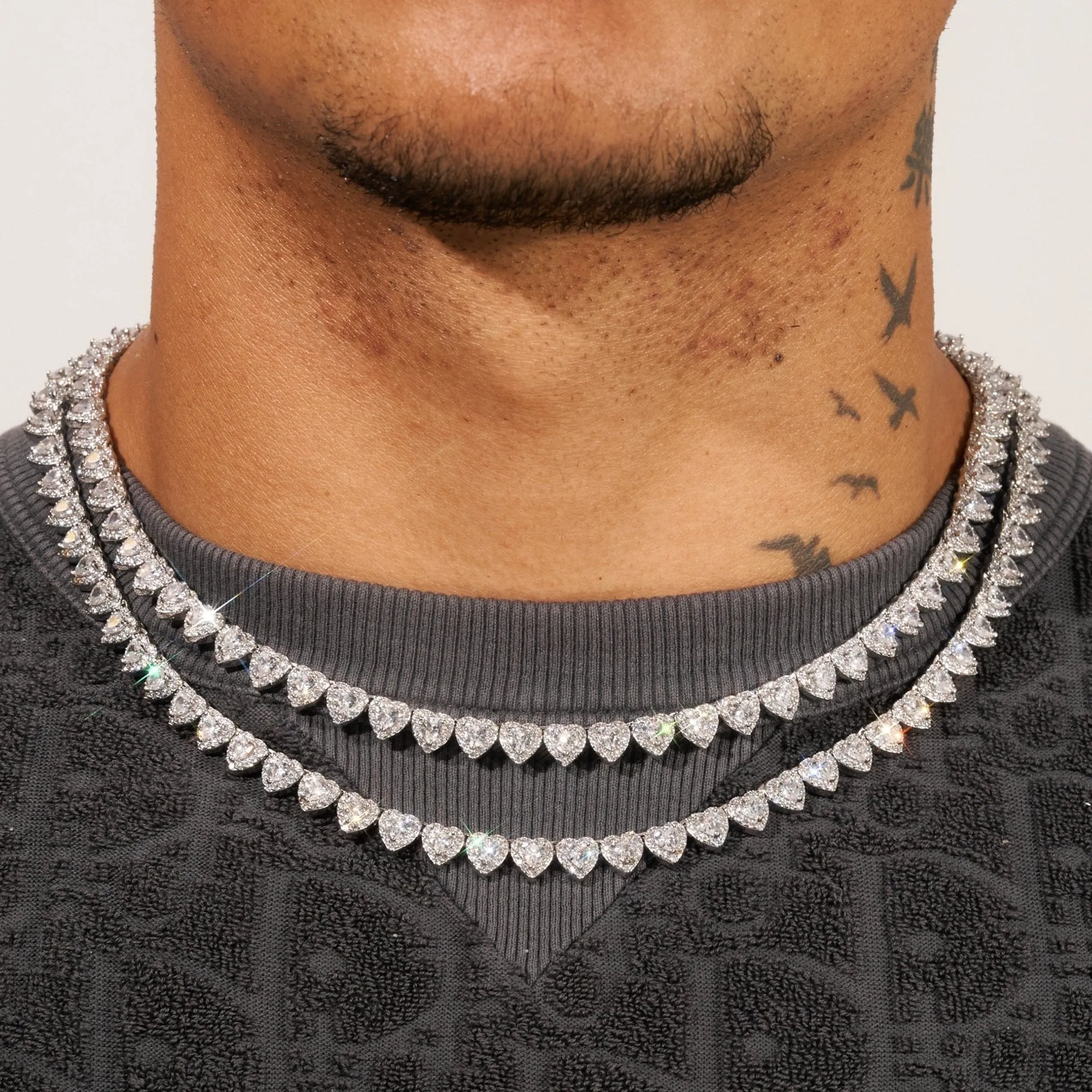 7mm Heart Cut Cluster Tennis Chain - White Gold