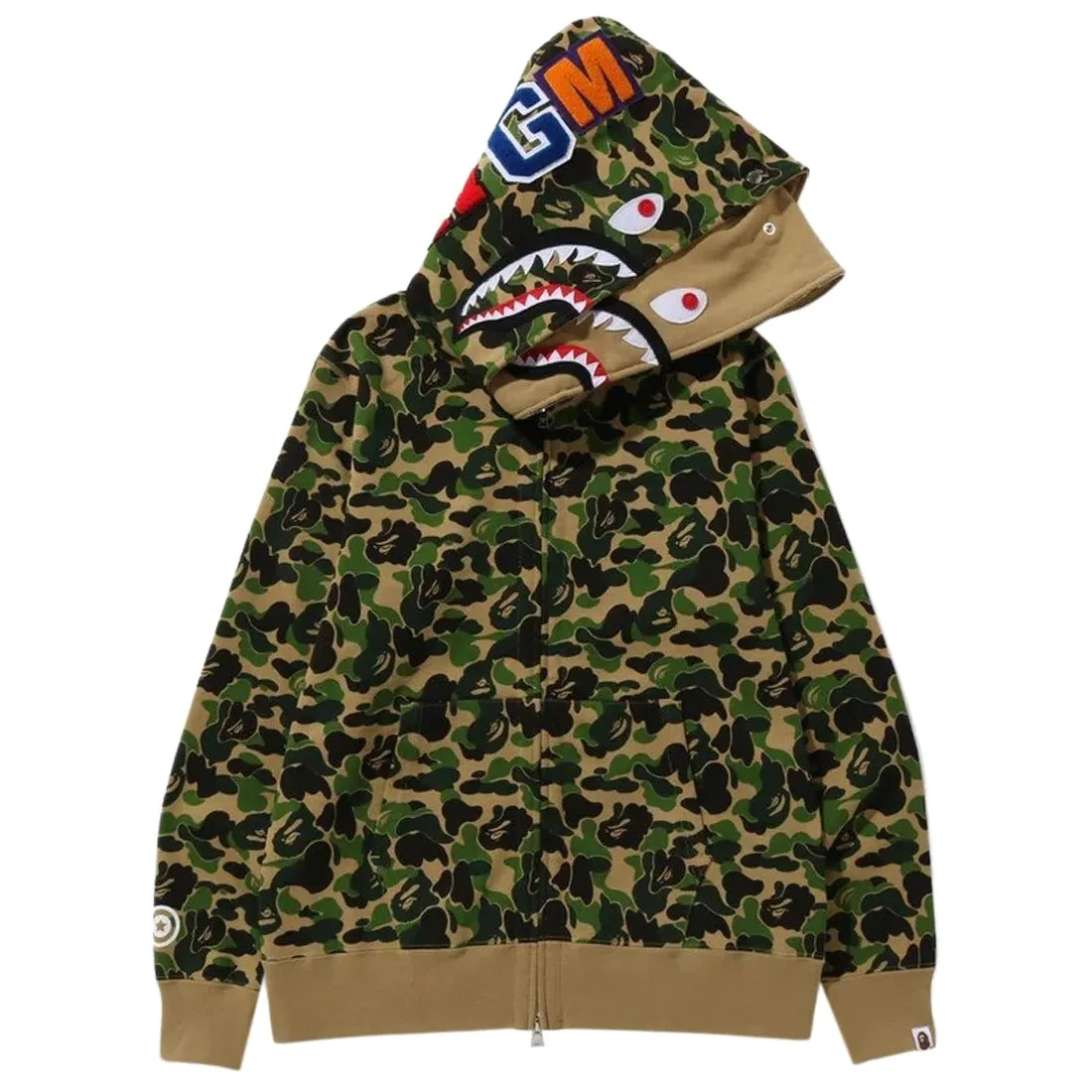 A Bathing Ape Men ABC Camo Double Shark Full Zip Hoodie (green)