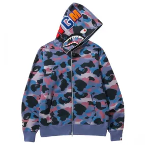 A Bathing Ape Men Grid Camo Shark Full Zip Hoodie (purple)