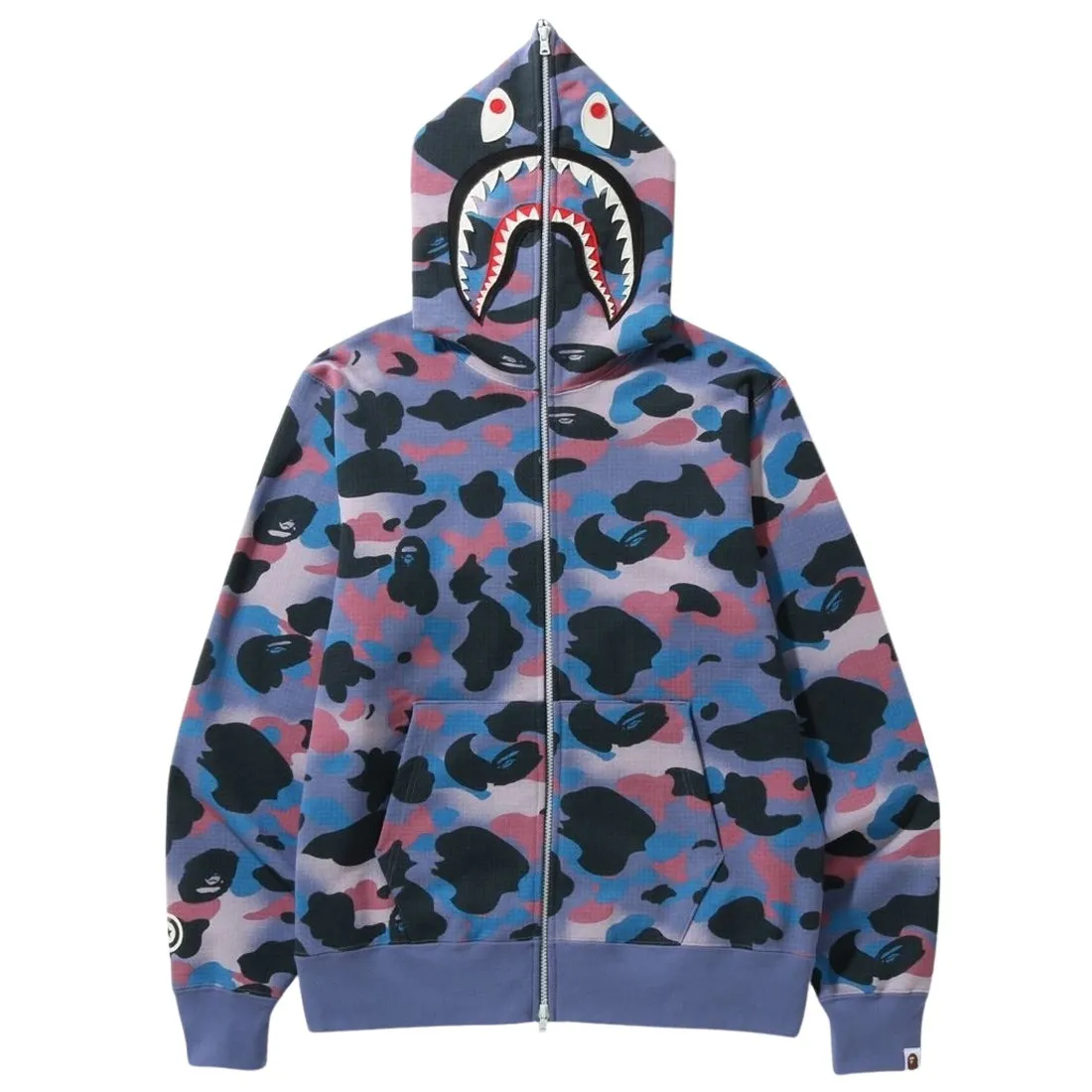 A Bathing Ape Men Grid Camo Shark Full Zip Hoodie (purple)