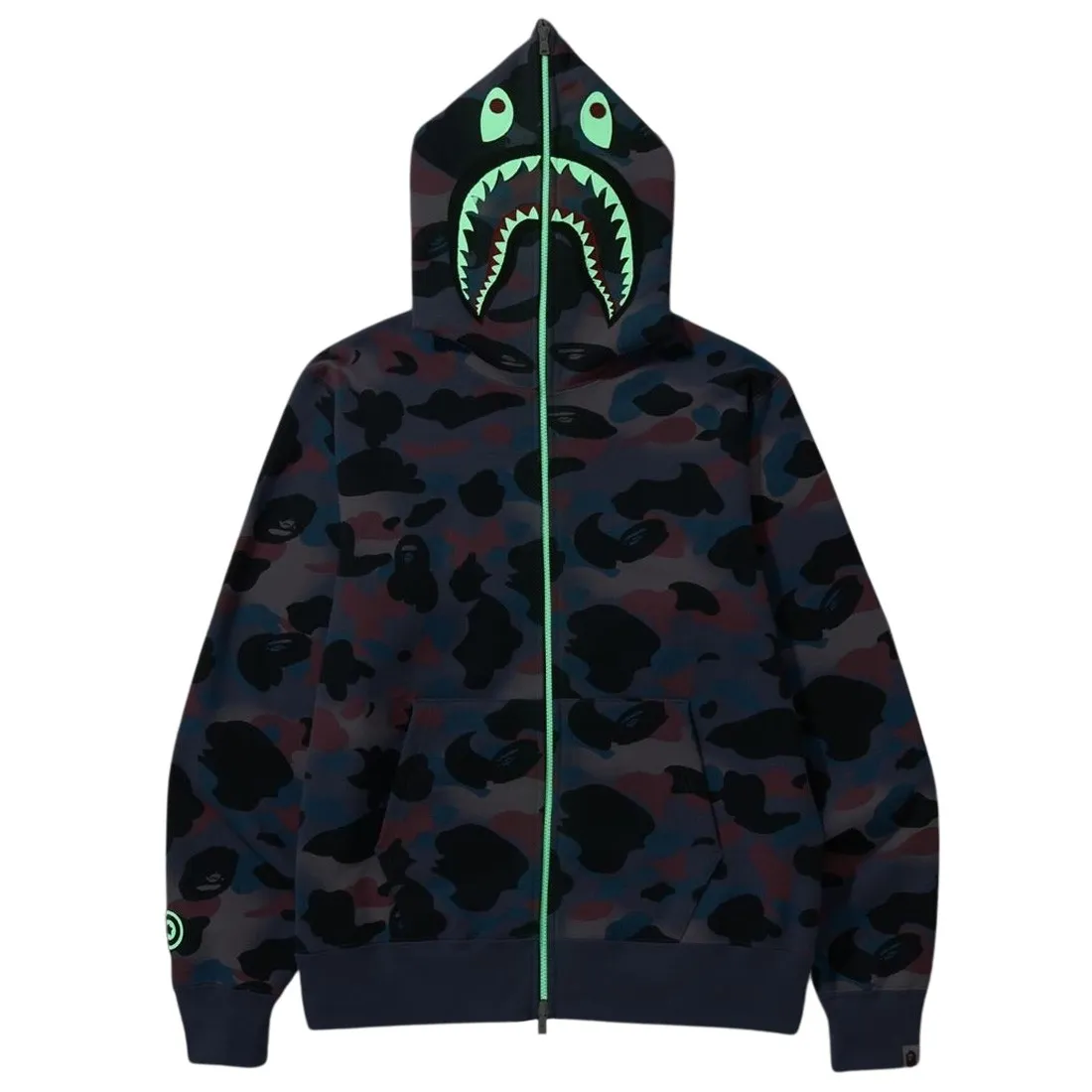 A Bathing Ape Men Grid Camo Shark Full Zip Hoodie (purple)