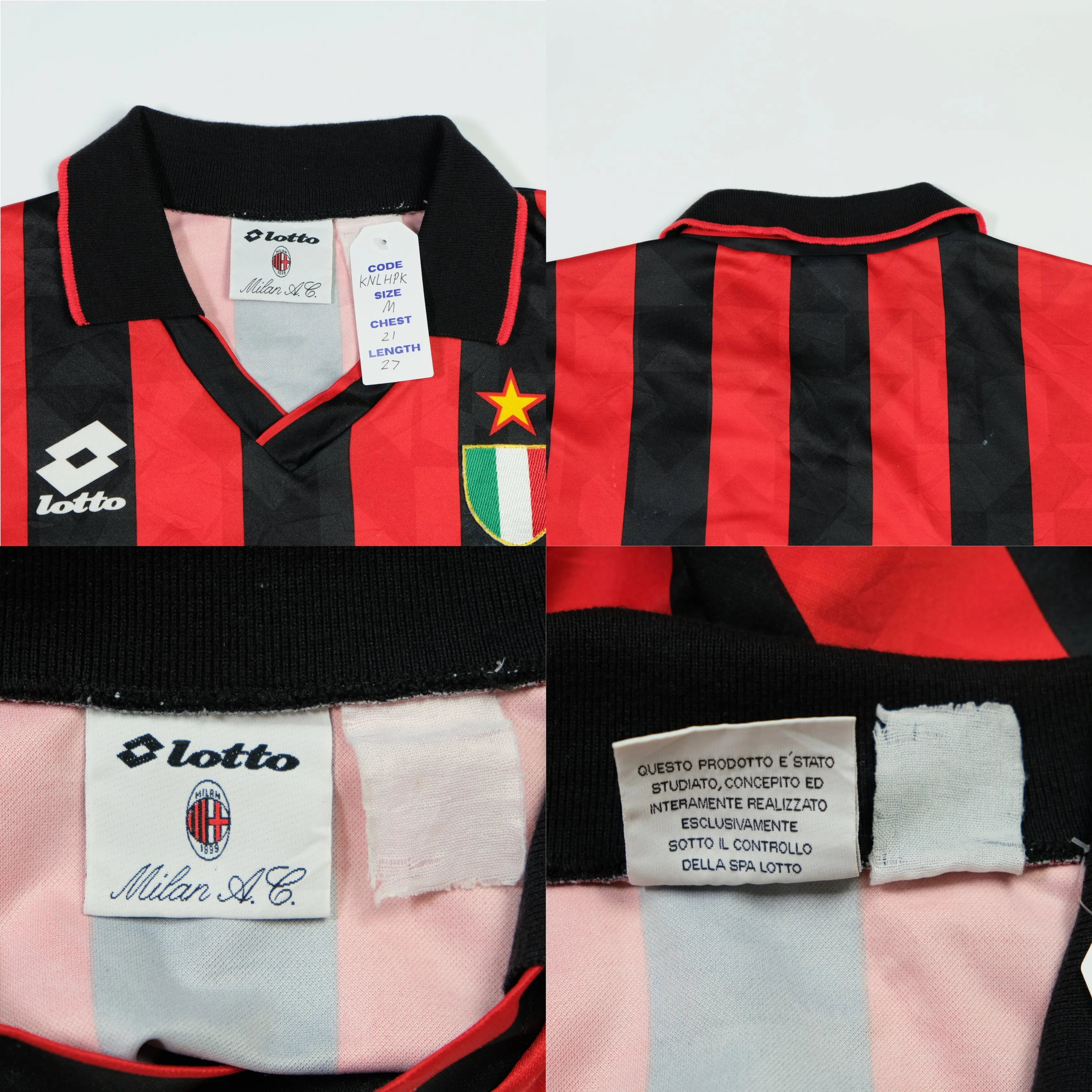 AC Milan 1995 Original Lotto Home Football Shirt Medium