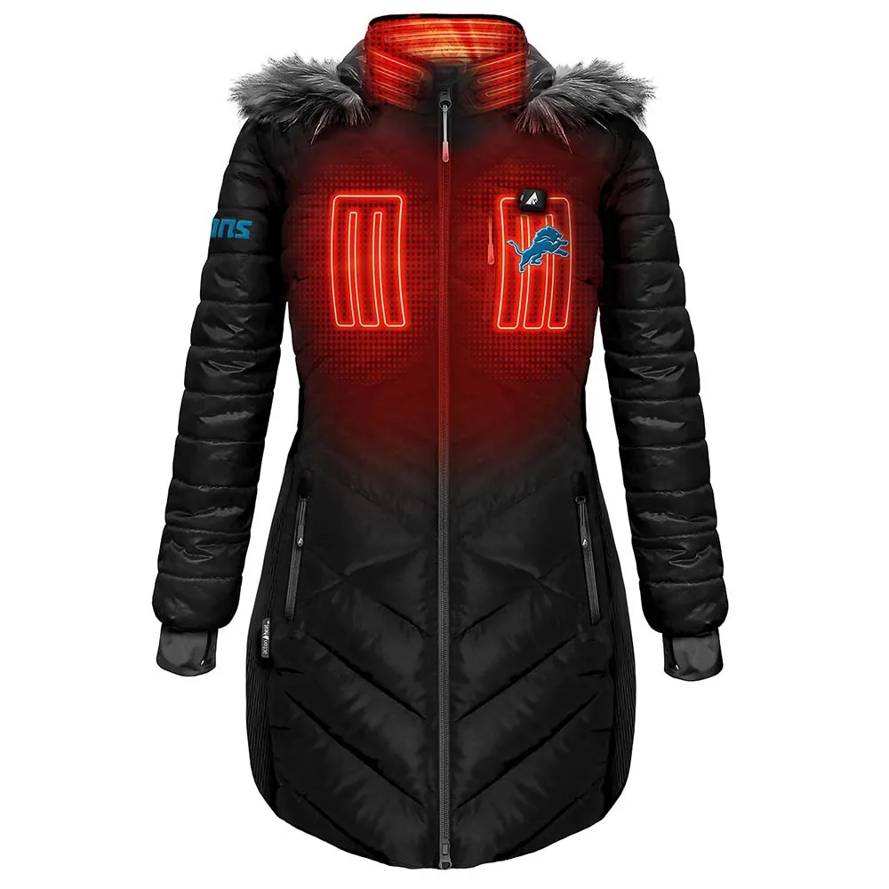 ActionHeat Detroit Lions 5V Women's Long Puffer Battery Heated Jacket