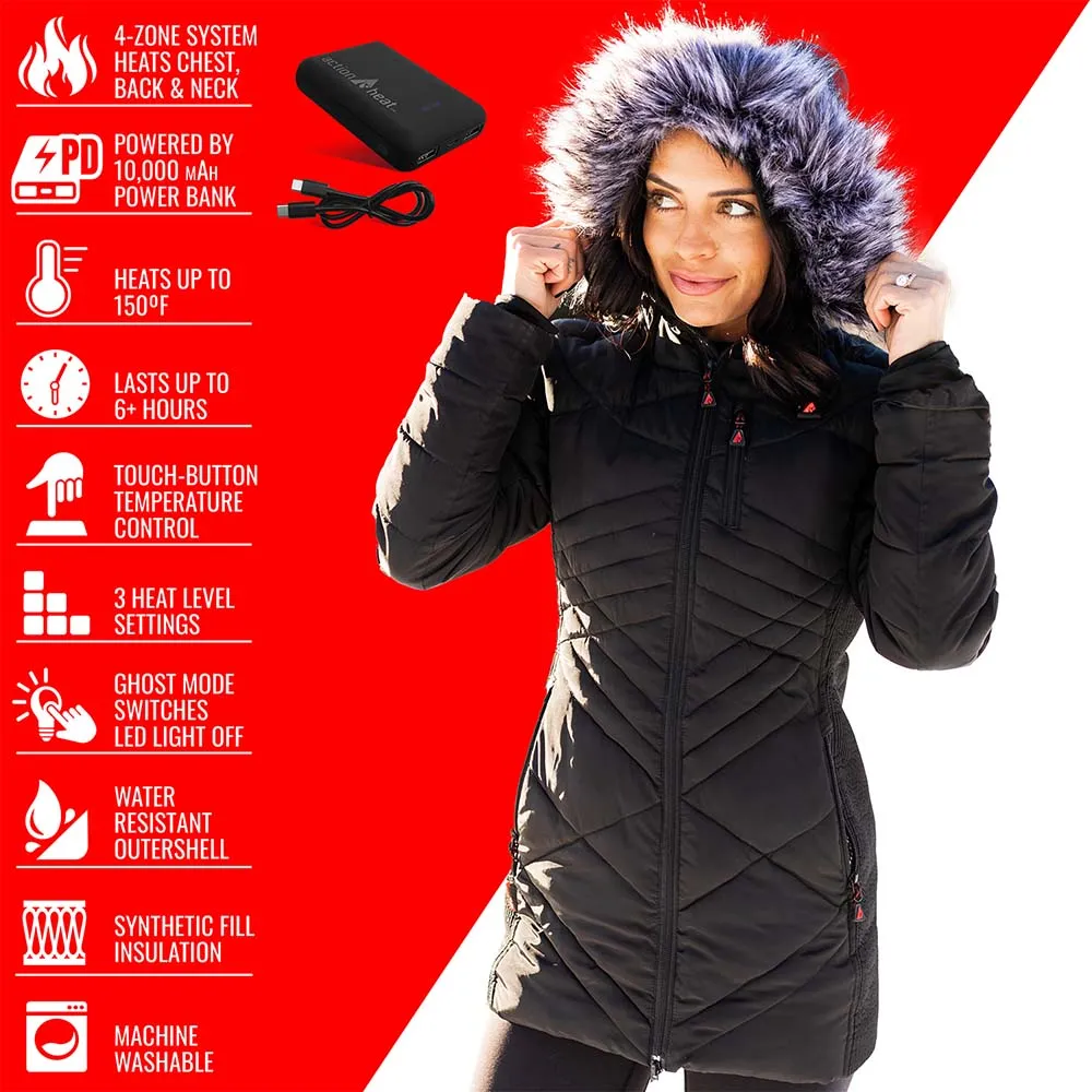 ActionHeat Detroit Lions 5V Women's Long Puffer Battery Heated Jacket