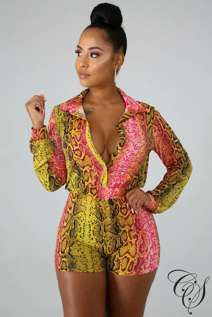 Alison Colorful Snakeskin Silky Romper