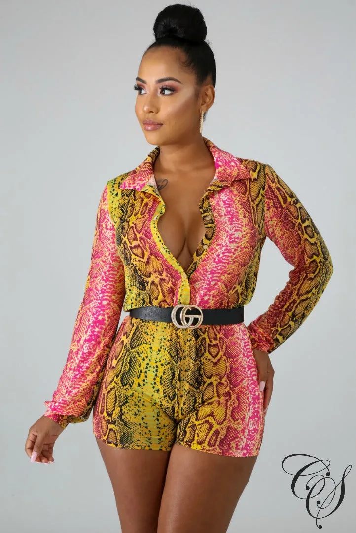 Alison Colorful Snakeskin Silky Romper