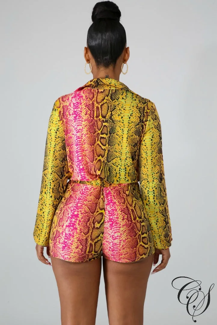 Alison Colorful Snakeskin Silky Romper