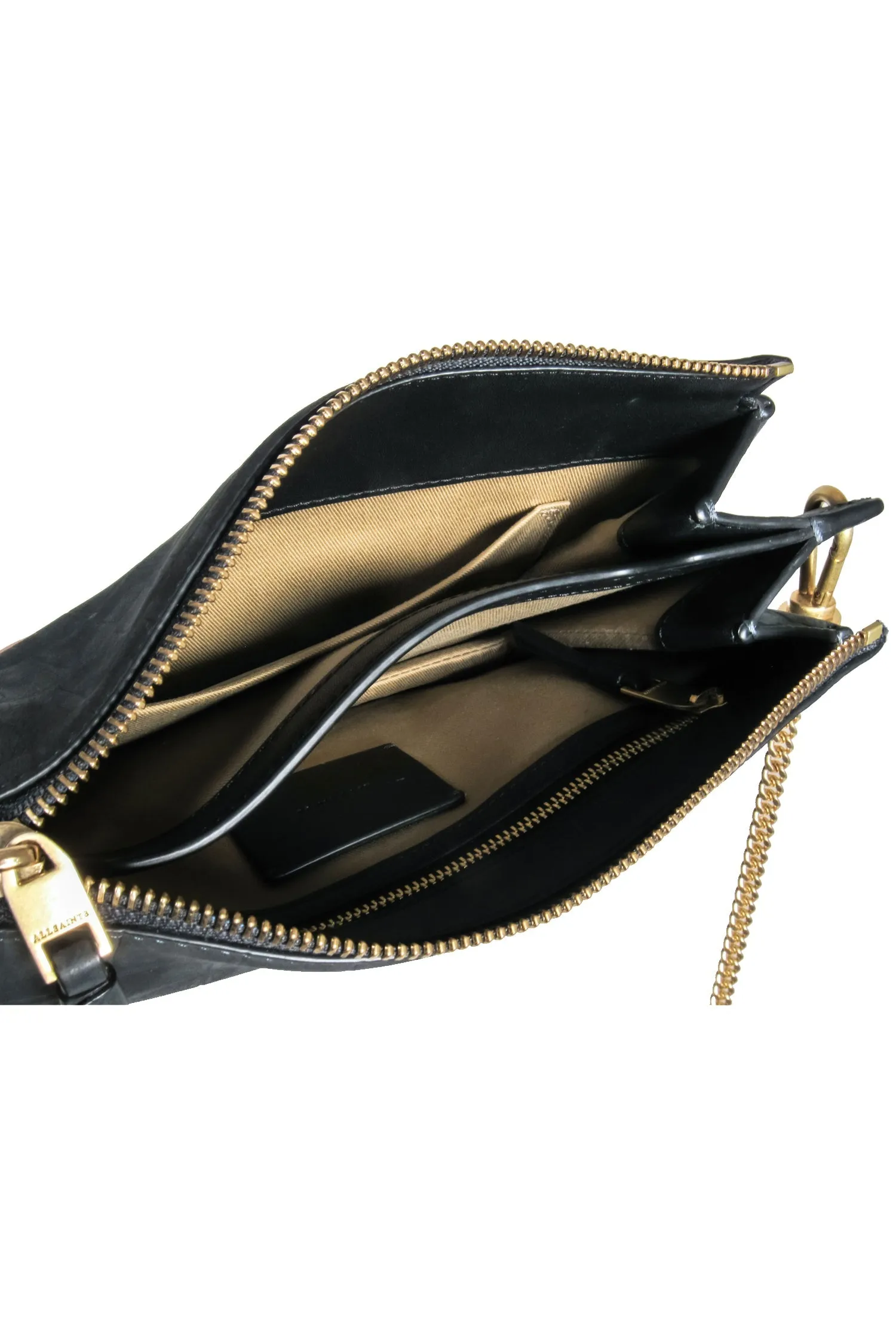 All Saints – Matte Grey Croc-Embossed Calfskin Crossbody Bag