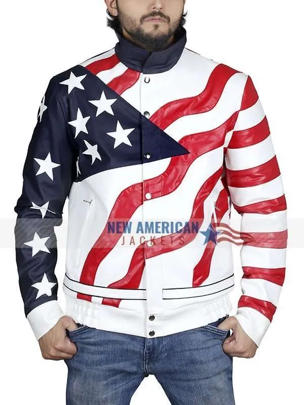 American Rapper Vanilla Ice American Flag Leather Jacket for Sale