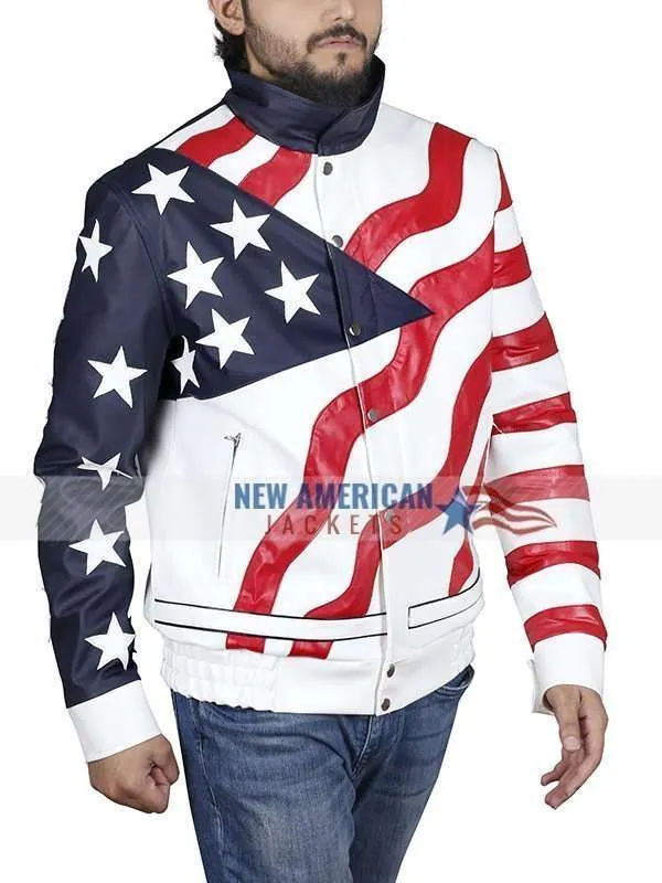 American Rapper Vanilla Ice American Flag Leather Jacket for Sale