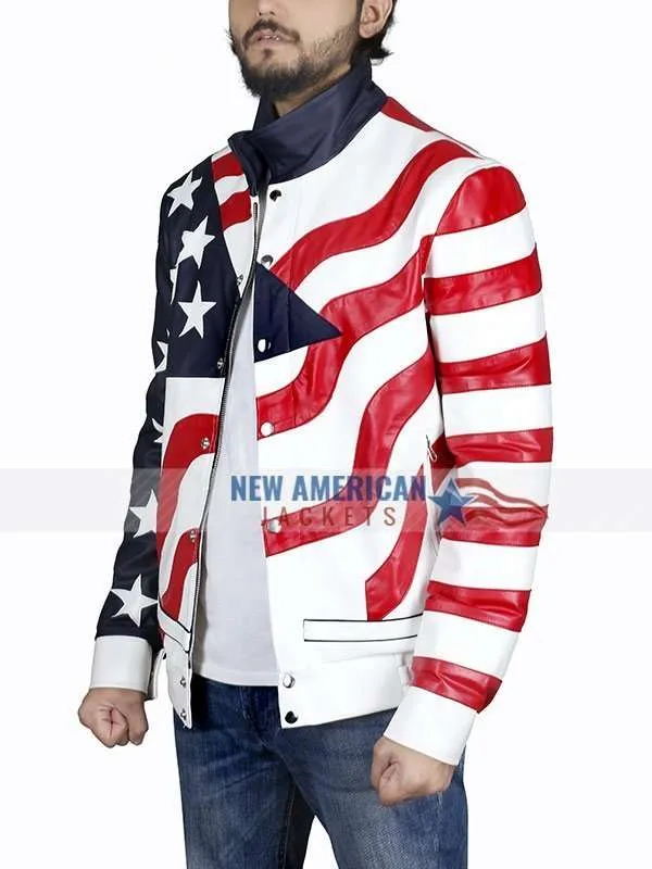 American Rapper Vanilla Ice American Flag Leather Jacket for Sale