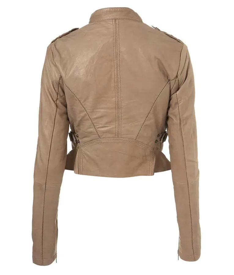 Amy Pond Lapel Style Collar Light Brown Motorcycle Leather Jacket