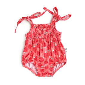 Annabelle Strawberries SMOCKED BUBBLE ROMPER