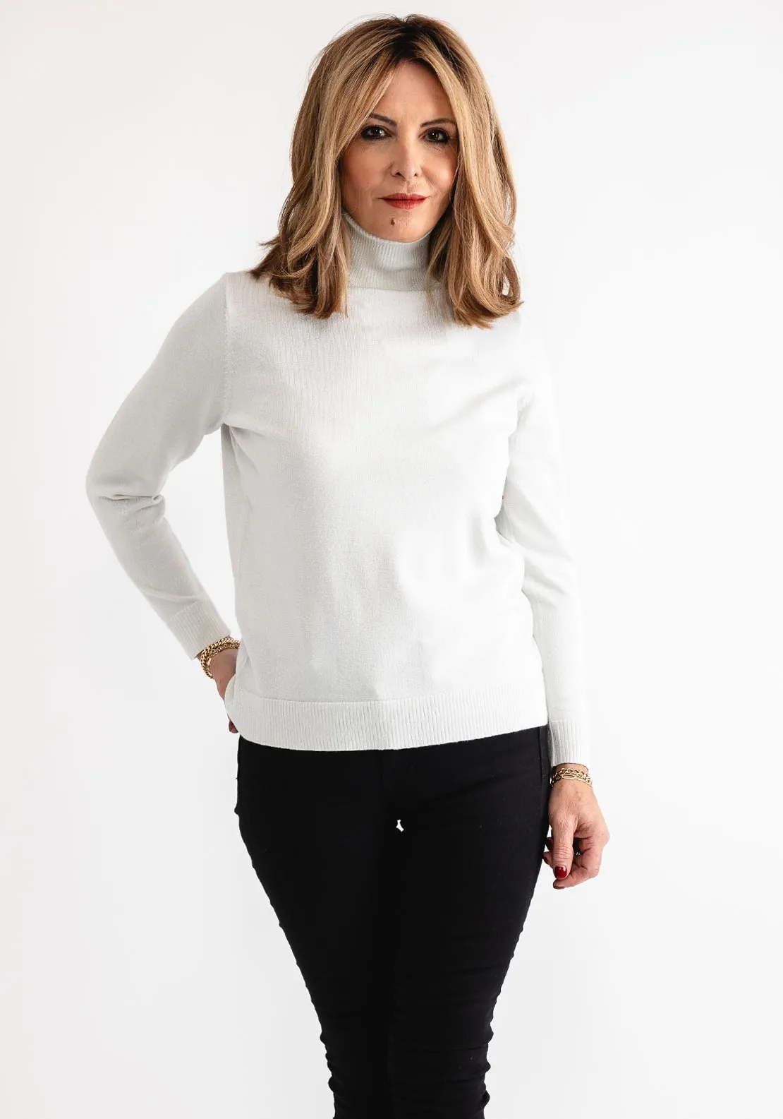 Anonymous Lurex Roll Neck Sweater, Ivory