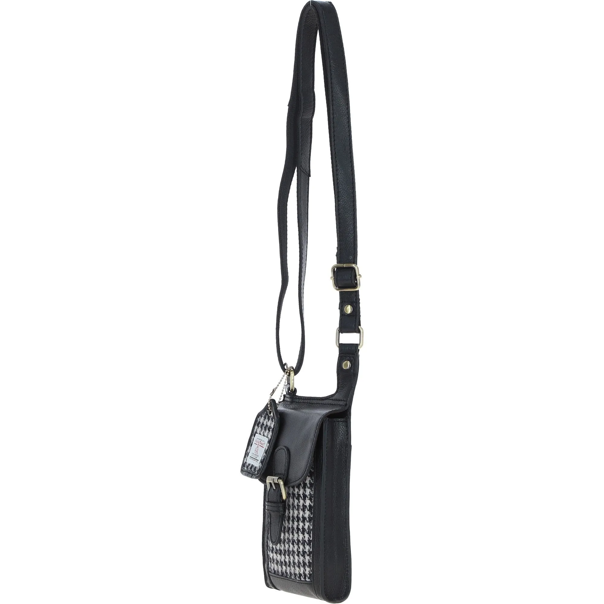 Ashwood Leather & Harris Tweed elegance Crossbody Bag Black/White: TW-20-012-BW