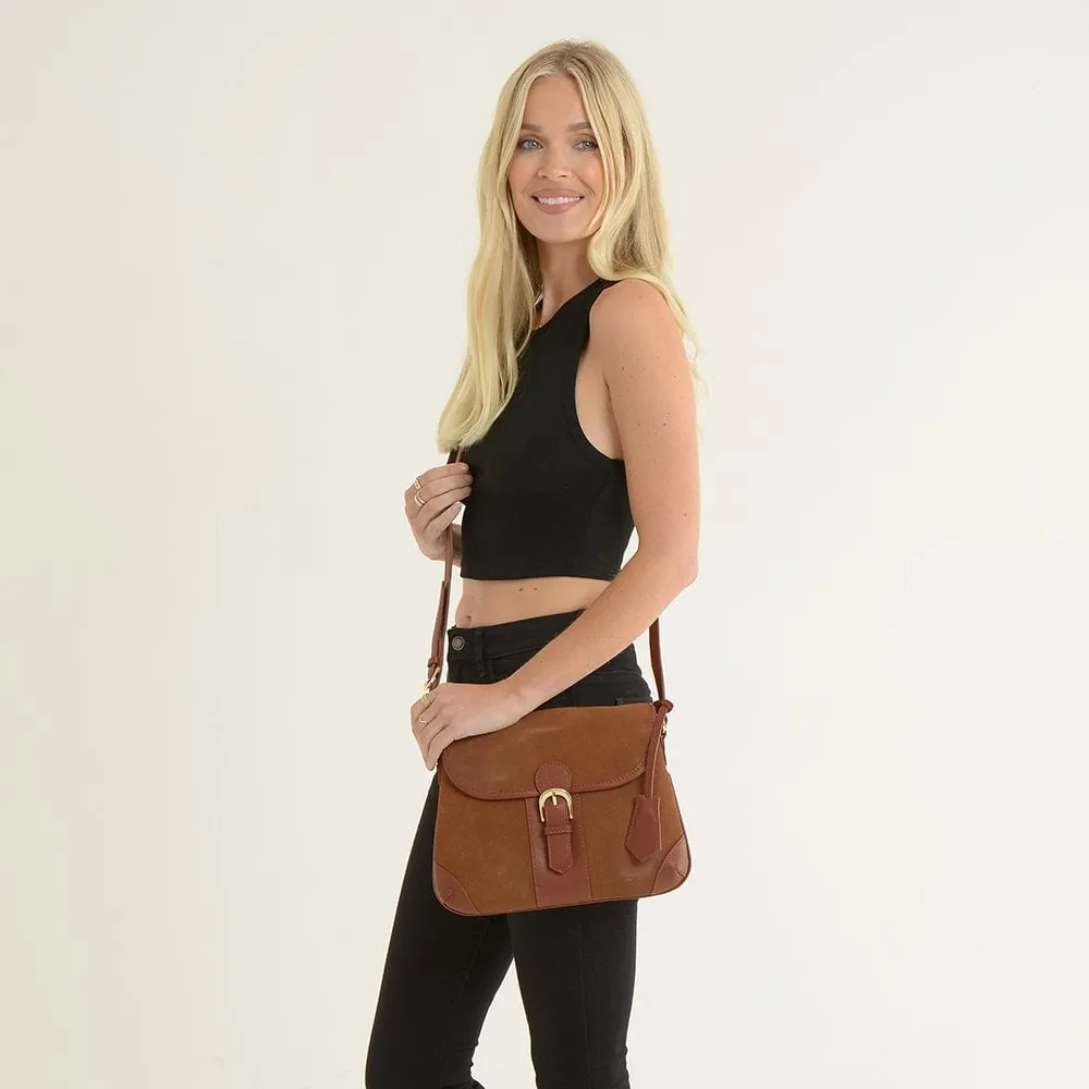 Ashwood Suede & Leather Medium Shoulder Bag Tan: S-12