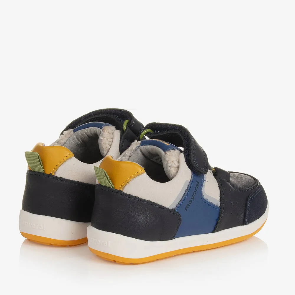 Baby Boys Blue Leather First Walker Trainers