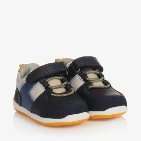 Baby Boys Blue Leather First Walker Trainers