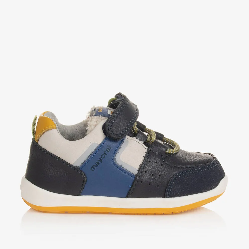 Baby Boys Blue Leather First Walker Trainers