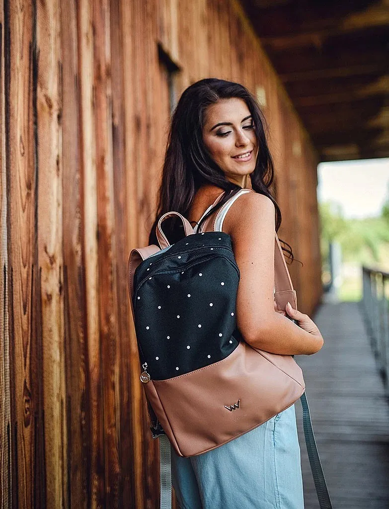 backpack Vuch Zane - Black/White Dots/Brown - women´s