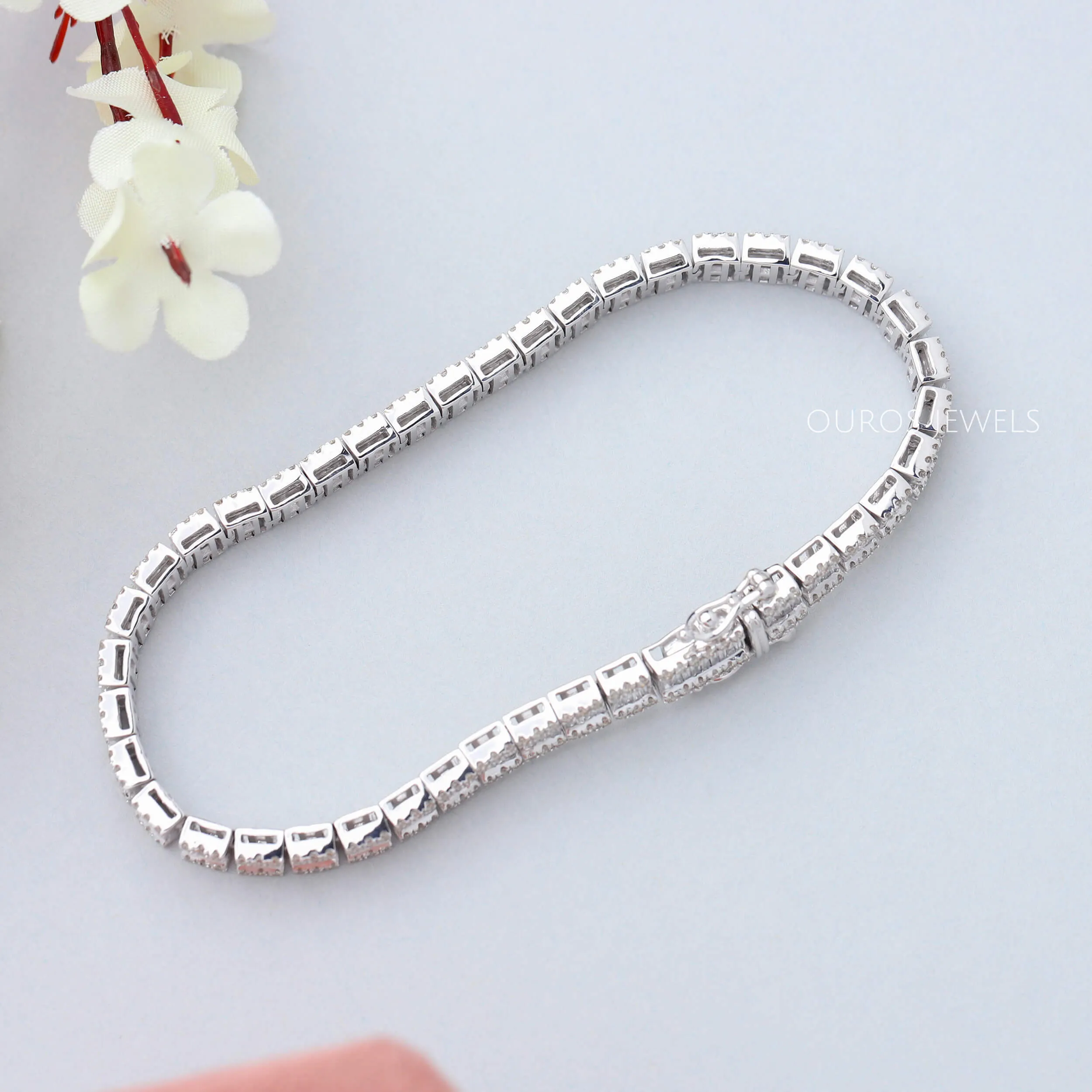 Baguette And Round Cluster Diamond Tennis Bracelet