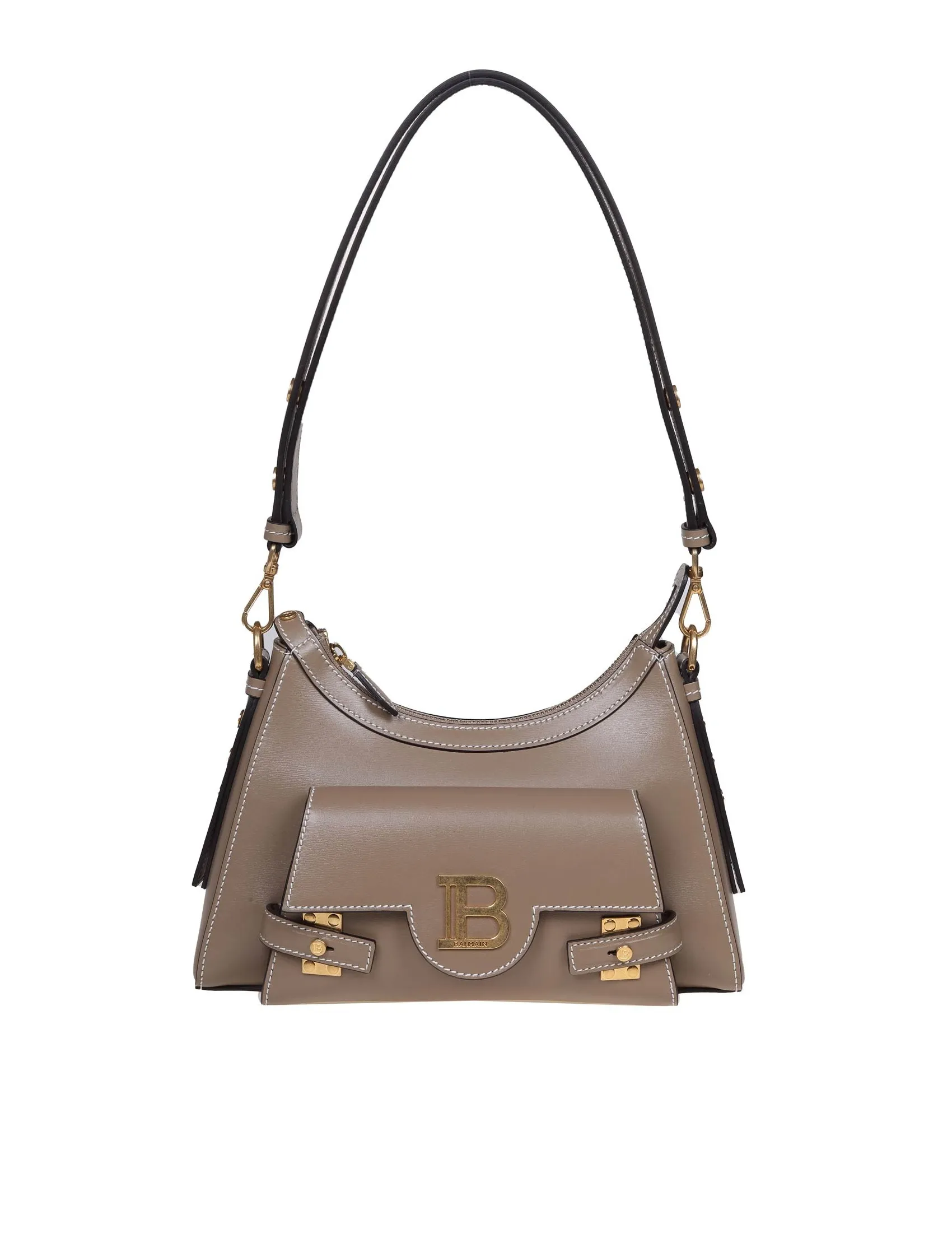 BALMAIN B-BUZZ HOBO SHOULDER BAG IN TAUPE COLOR LEATHER