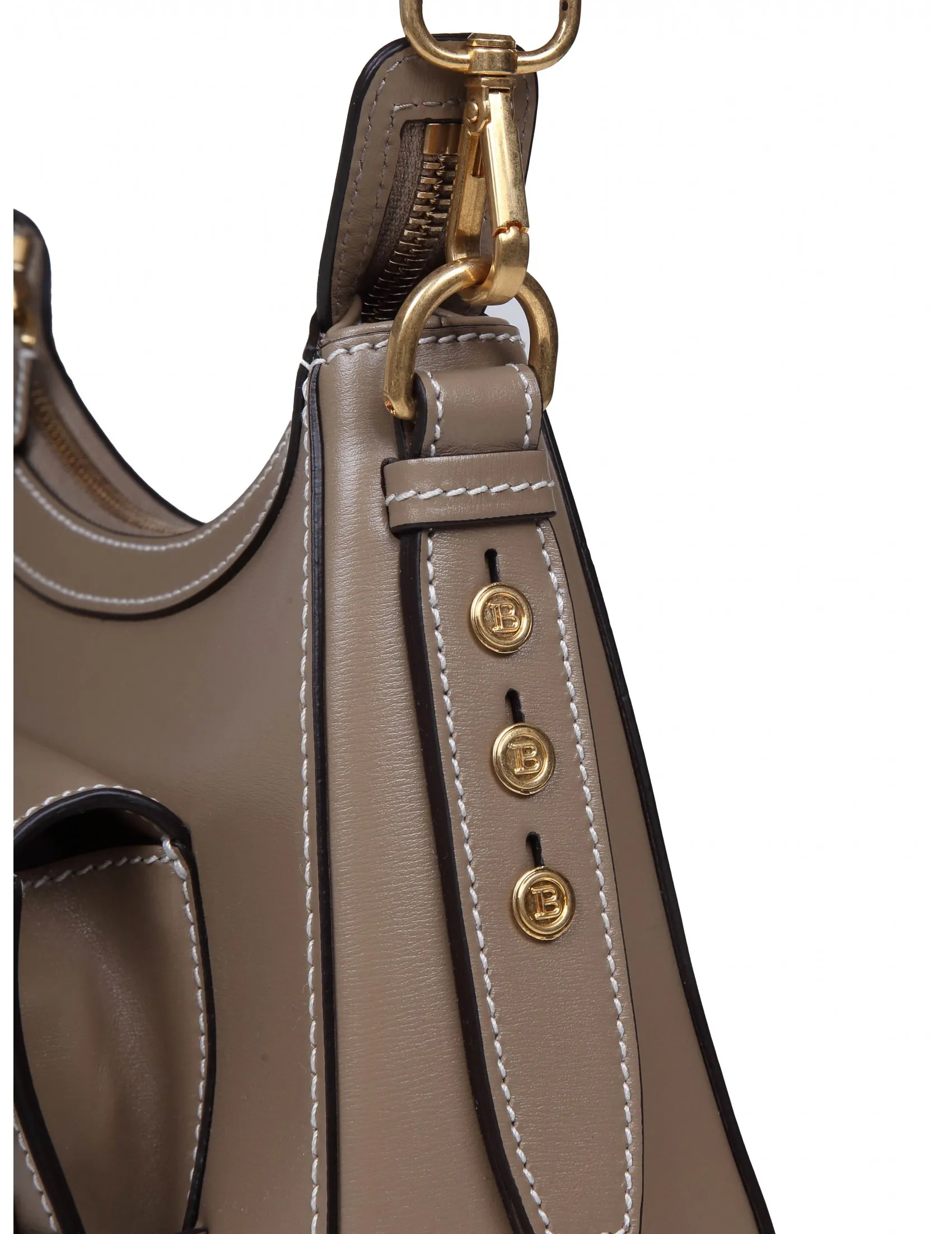 BALMAIN B-BUZZ HOBO SHOULDER BAG IN TAUPE COLOR LEATHER