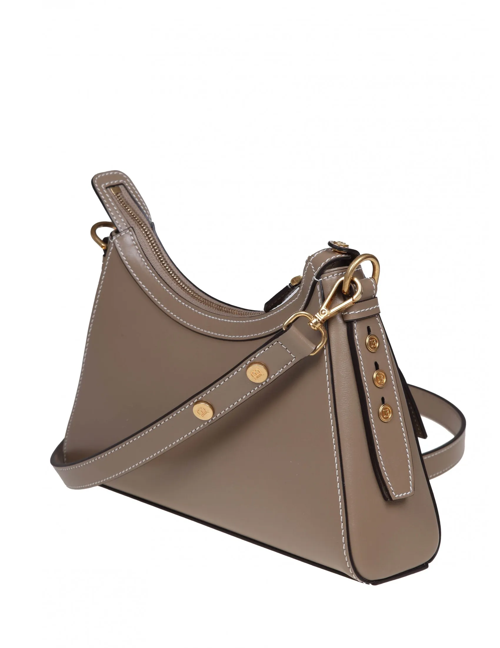 BALMAIN B-BUZZ HOBO SHOULDER BAG IN TAUPE COLOR LEATHER