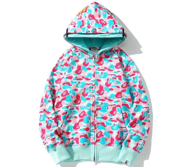 BAPE Store Miami Shark Full Zip Hoodie 'PINK BLUE'