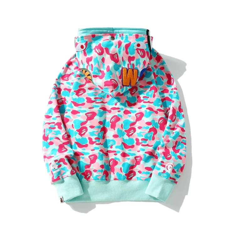 BAPE Store Miami Shark Full Zip Hoodie 'PINK BLUE'