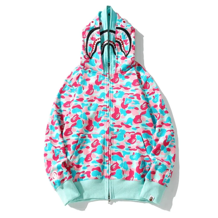 BAPE Store Miami Shark Full Zip Hoodie 'PINK BLUE'