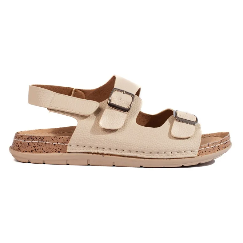 Beige comfortable women's sandals with buckles