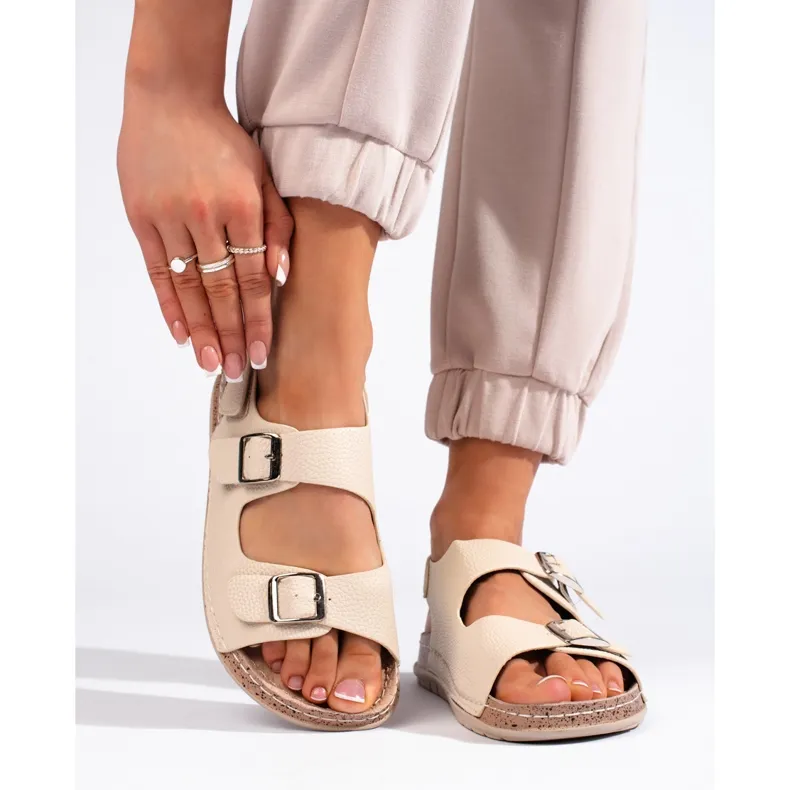 Beige comfortable women's sandals with buckles