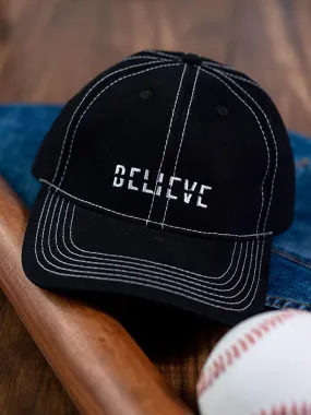 Believe Embroidered Black Free Size Unisex Baseball Caps
