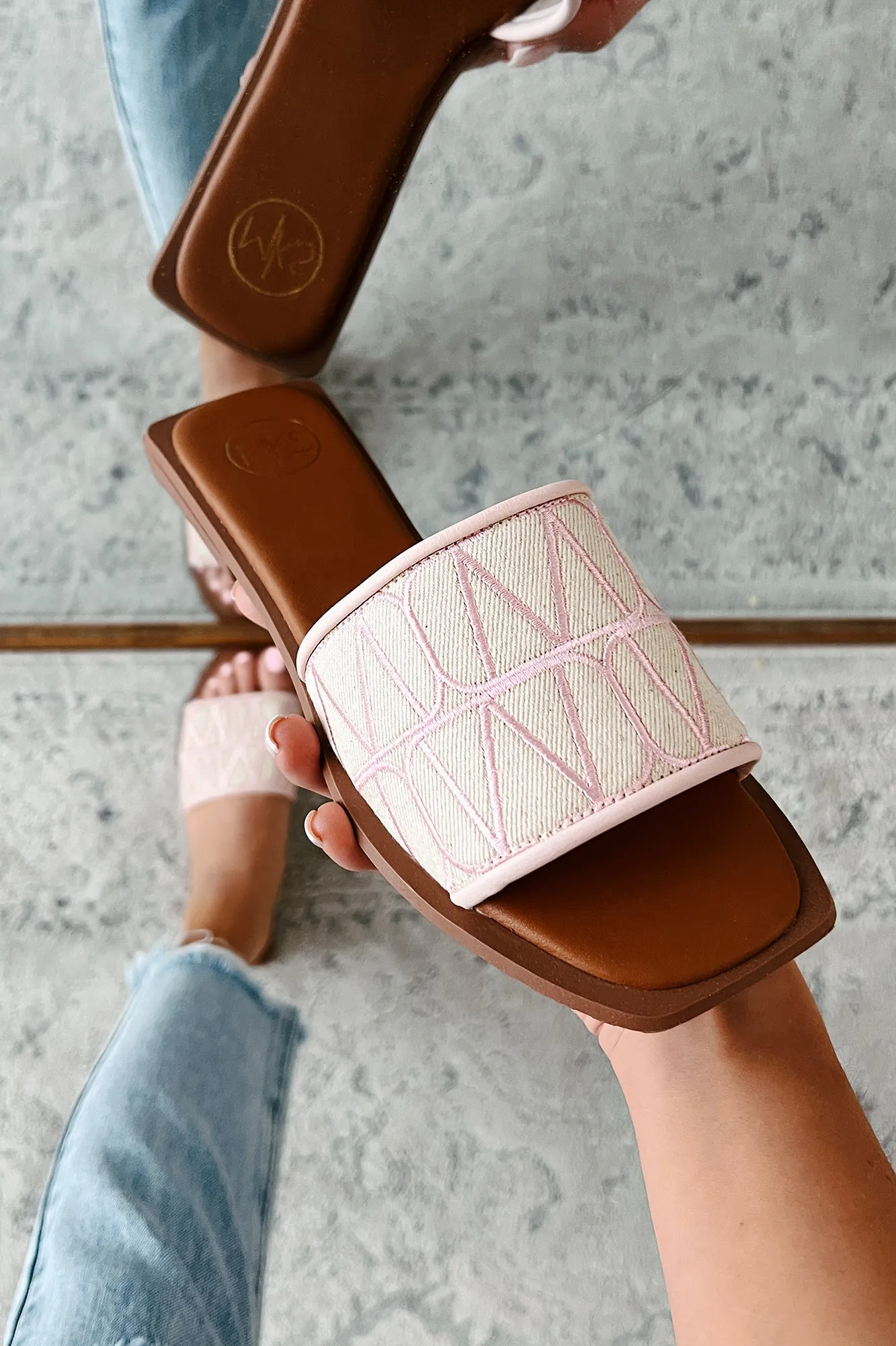 Better Than Everyone Printed Square Toe Sandals (Pink)