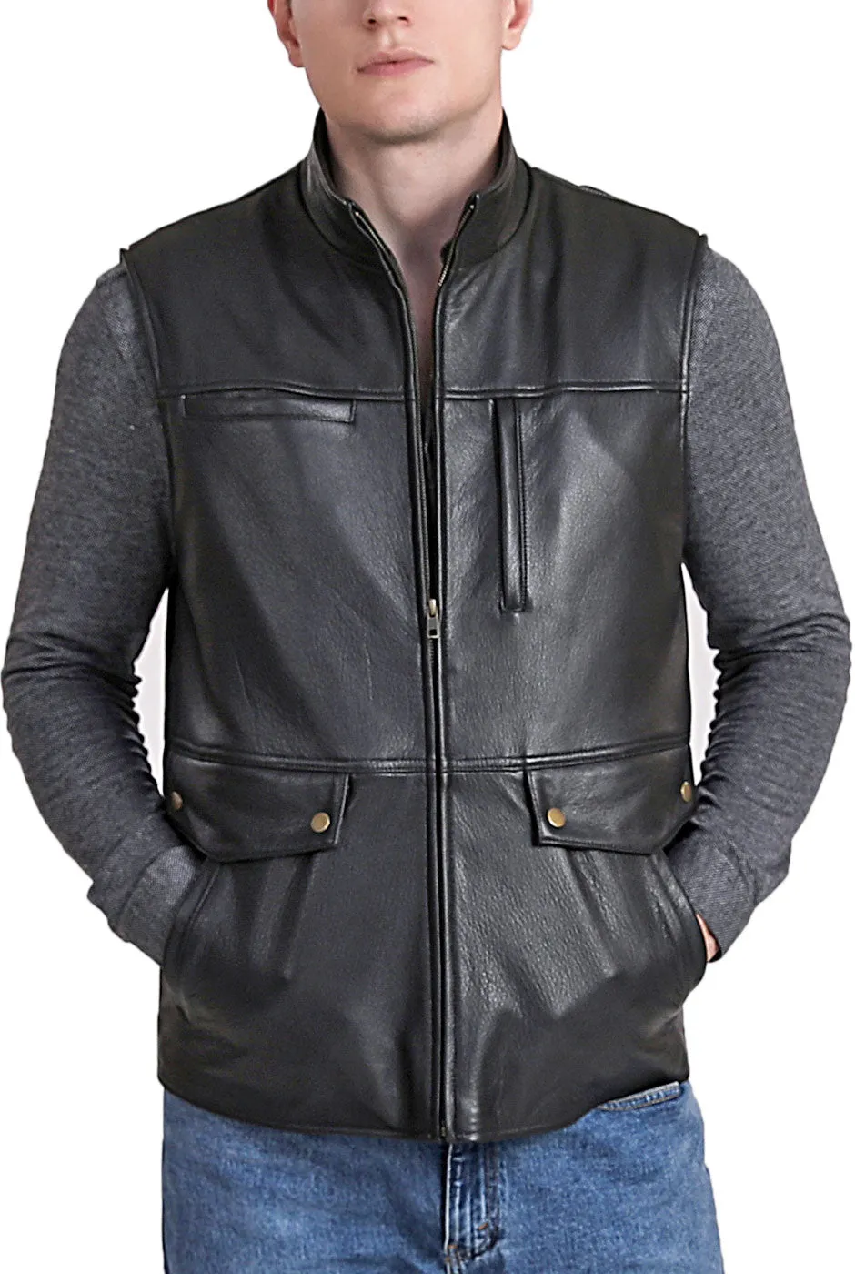 BGSD Men Goatskin Leather Field Vest