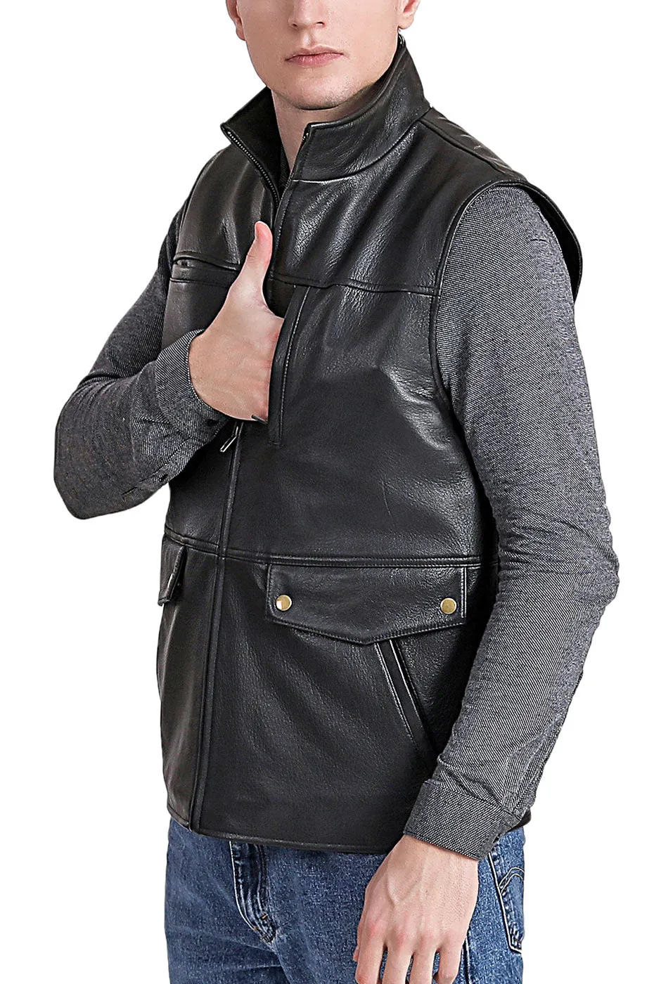 BGSD Men Goatskin Leather Field Vest