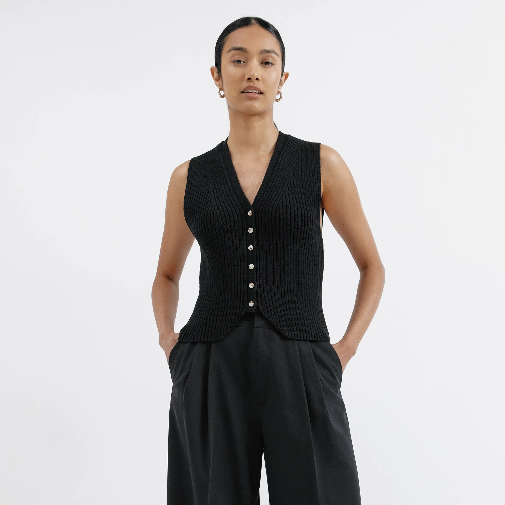 Black Knitted Rib Waistcoat