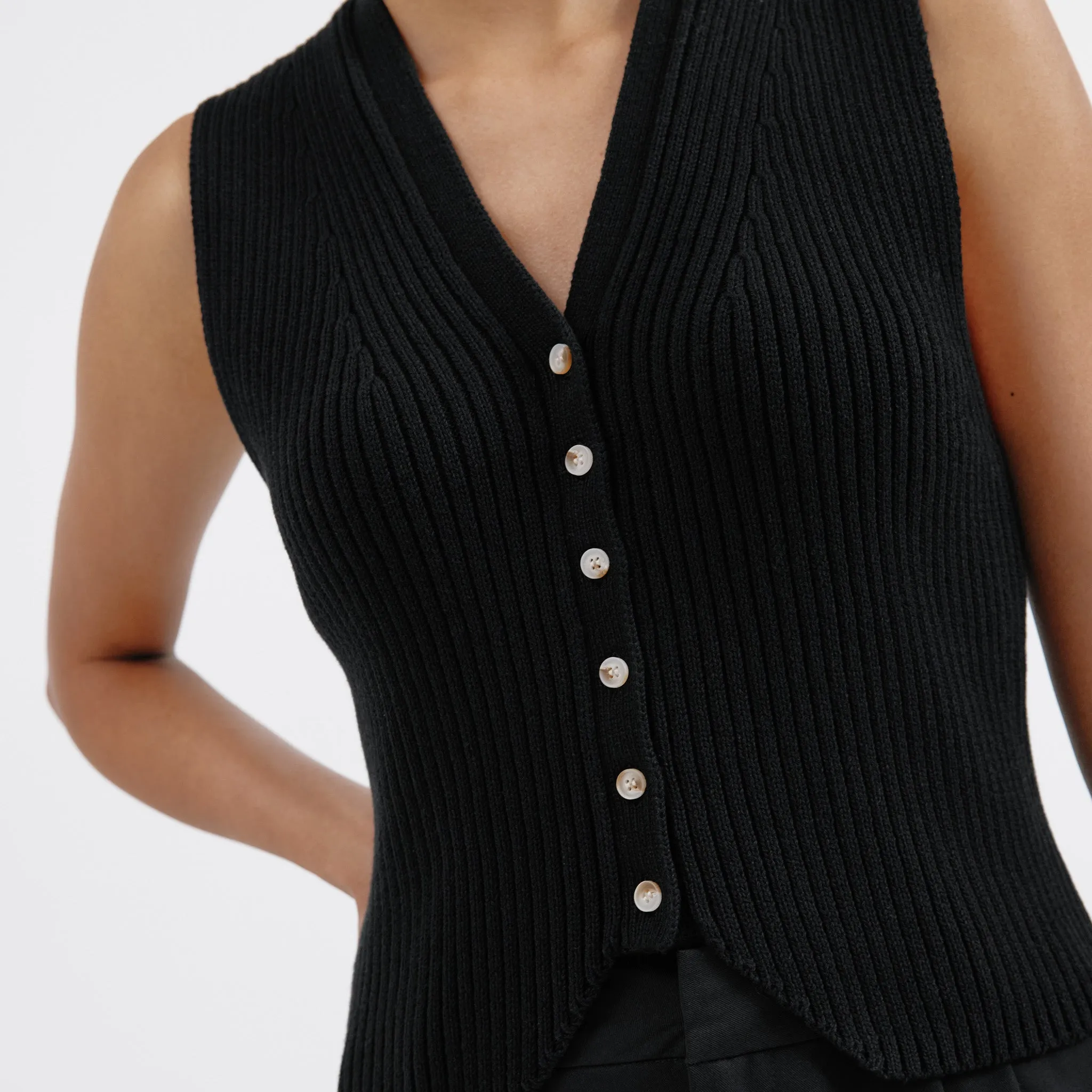 Black Knitted Rib Waistcoat