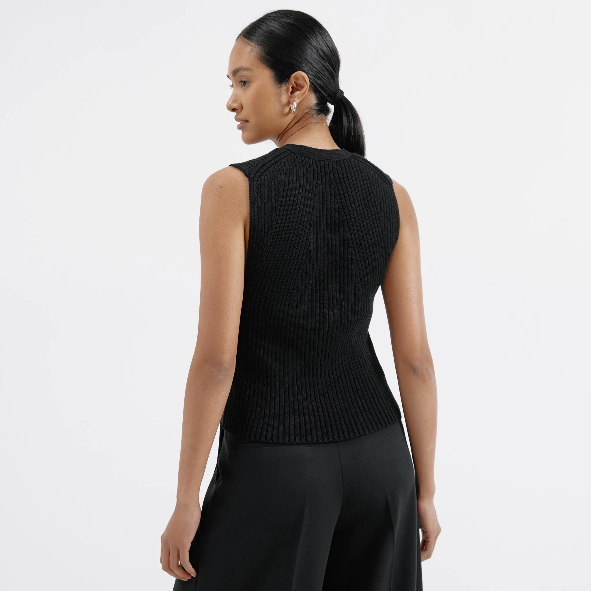 Black Knitted Rib Waistcoat